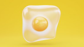 A raw floating egg motion graphics loop. Food on colorful background. Bright abstract video with yolk and white. Food in zero gravity b-roll. 3D animation