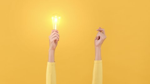 Woman hand doing finger snapping to turn on light bulb for creative and idea generation concepts 