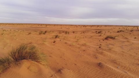 Panoramic view of the desert in Mauritania. Desert in Mauritania. Desert. View. 4k Bird's eye view.