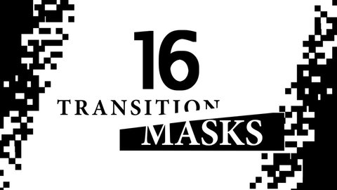 Transition Masks, Digital, Pixeleted, Squares Pattern. 16 Versions of Modern Luma Mattes or Alpha Channels. Transition Black and White Masks Templates in 4K for Editing Footages.