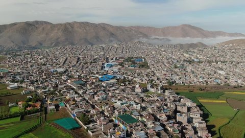 Rotation drone view of Arequipa city buildings in Peru, 4K