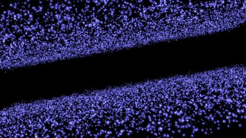 Blue shimmering particles forming a row in the middle of the black background.