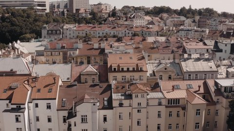Aerial panoramic view of Prague old town during summer