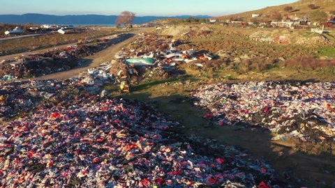 Aerial refugee lifejackets dumped on Lesvos Island