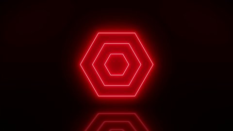 Video animation of glowing hexagons in red on reflecting floor - abstract background - seamless loop - laser show