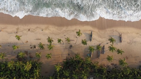 Beautiful top view over Butre beach. Coast landscape in Ghana next to Cape Coast