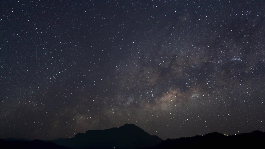 Night starry sky. Milky way galaxy timelapse. Bright glow of planets.  | Shutterstock HD Video #1057310323