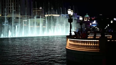 Las Vegas, Nevada/USA - 08/10/2020:
Tourists Watching Bellagio Fountains Show. 