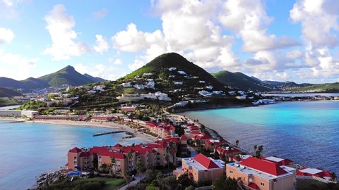 Aerial view of luscious green mountains in the Caribbean island of st.maarten. 