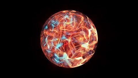 Abstract fire energy plasma glass ball loop 3D renderings animations. Fantasy chaotic power fusion glowing atom creative concept. Abstract magic energy crystal ball. Astrology mystic sphere.