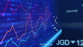 Fake stock market tickers with graphs and charts. Digital animation of made-up Stock market prices changing. 4k animation - Powered by Shutterstock - Get 15% off with code: PIKWIZARD15