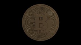 Gold bitcoin rotating on a black background.