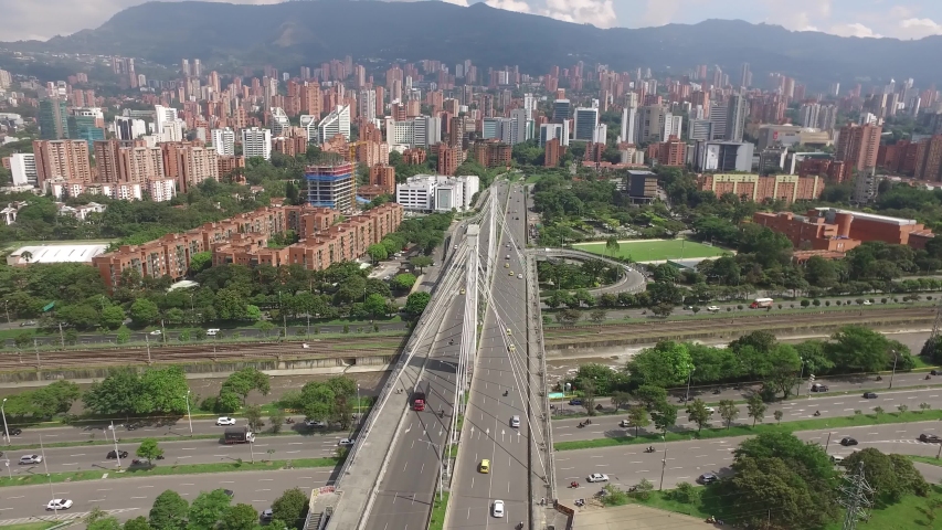 Calle 4 sur and Gilberto Echeverri Mejía bridge in Medellín, Antioquia. Colombia. This bridge connects the west with the east of the city.