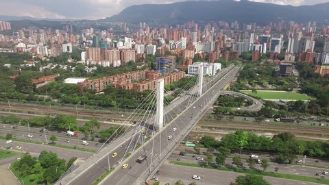 Calle 4 sur and Gilberto Echeverri Mejía bridge in Medellín, Antioquia. Colombia. This bridge connects the west with the east of the city.