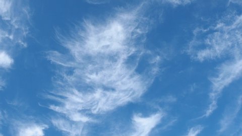 White Cirrus clouds in a blue sky. Close up sky with clouds.