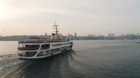Aerial view of a Ferry Boat in Istanbul. 4K Footage in Turkey