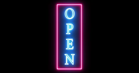 4k Animation Vertical Neon Sign Open Stock Footage Video (100% Royalty ...