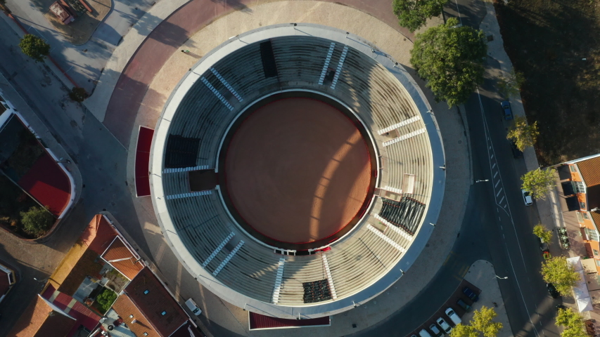 Aerial top down view over Portuguese Empty Bullring - Almeirim