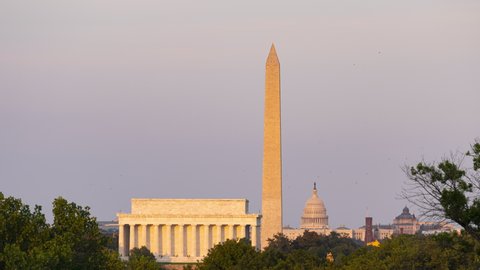A sunset Time Lapse of the ancient iconic monuments of Washington D.C.