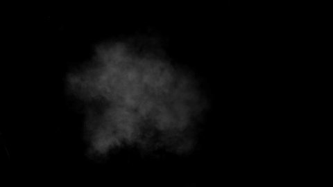 Low density smoke puff spreading concentrically outwards / Gunshot smoke / Shockwave smoke. Separated on pure black background, contains alpha channel.