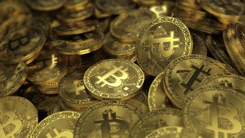 Gold bitcoin crypto currency BTC, Bit Coin. Blockchain technology, bitcoin mining footage