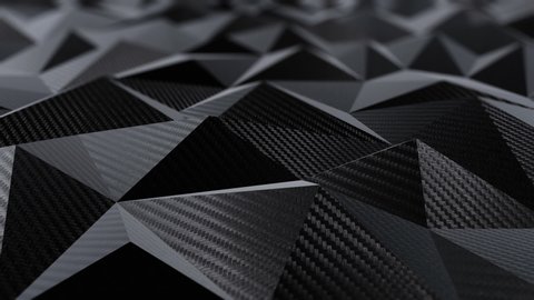 Carbon black triangular polygonal geometric background seamless motion loop. 3D animation