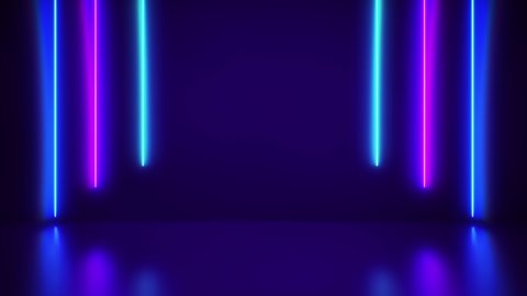 Futuristic Abstract Blue And Purple Neon Line Light Shapes On colorful background and reflective With Empty Space For Text - render, laser show, night club interior lights. Loop animation