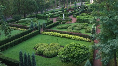 French garden in central Buchan city park of topiary art.