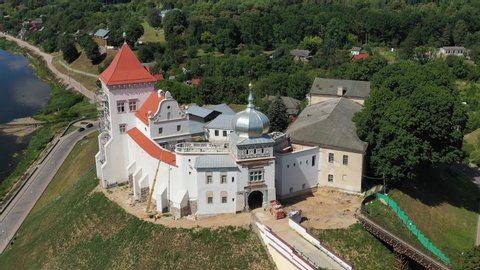 Top view of the old castle in Grodno, Belarus.Reconstruction of the old castle in the city of Grodno is underway.