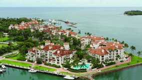 Aerial parallax footage Miami Beach Fisher Island luxury real estate
