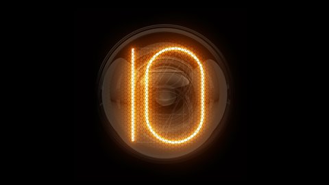Countdown 10 seconds. Nixie tube indicator countdown. Gas discharge indicators and lamps. 3D. 3D Rendering
