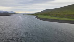 Black Icelandic beach and ocean