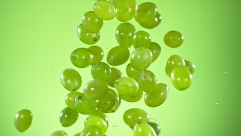 Super Slow Motion Shot of Fresh Grapes Collision with Splashing Water. Filmed on high speed cinema camera at 1000fps.
