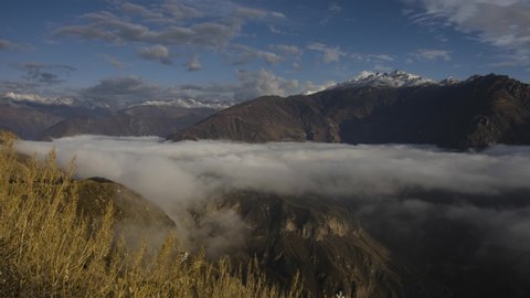 Timelapse View Of Colca Canyon Landscape With Fog. Locked Off