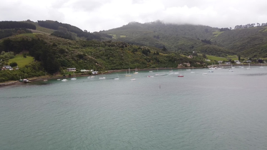 shot of new zealand dunedin busy port terminal and harbour from a cruise