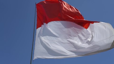 Slow Motion of Indonesia Indonesian National Flag, Merah Putih - Lofty Bicolor Red and White, Commemorate Independence Day August 17 1945