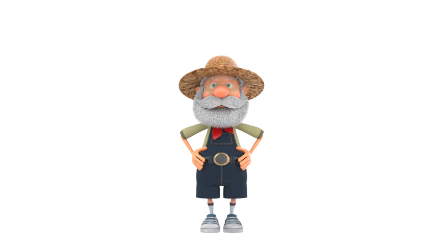 3D illustration grandfather peasant sports in the fresh air/3D illustration farmer does morning exercises