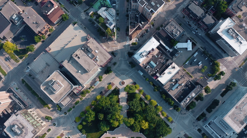 Overhead aerial view of Capitol Building and urban grid in Madison Wisconsin