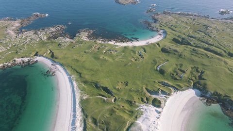 Magnificent Green Island Landscape And Beaches In Dogs Bay Beach Connemara Ireland - aerial shot