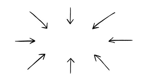 Hand drawn arrows animation, frame of doodled arrows pointing to the middle of a white background