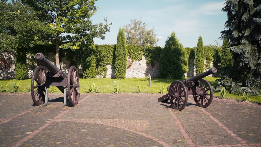 Two Old War Cannons In Park