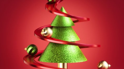 Christmas glass balls ornaments rolling down the serpentine road, isolated on red background. Fir tree metaphor. Endless animation, seamless motion design, modern animated live image.