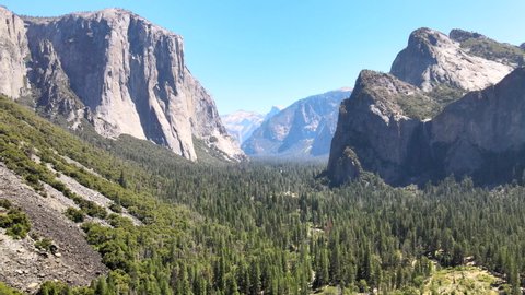 Yosemite Tunnel View Drone Gliding Through Mountain Meadows 4k