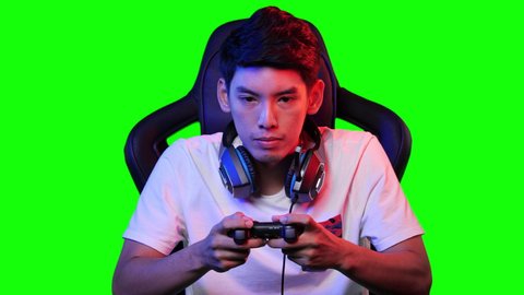 Asian Gamer Man Playing Game Online Stock Footage Video (100% Royalty 