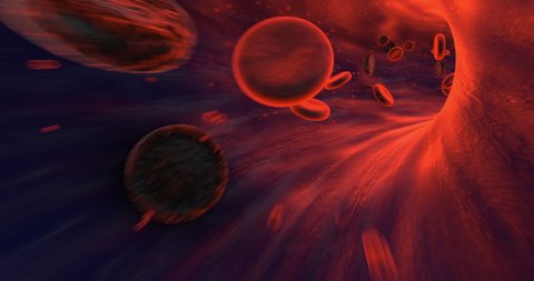 Sick Red Blood Cells Flowing Inside Human Vein. Health Problem. Perfect Loop. Science And Health Related High Quality 3D Animation.