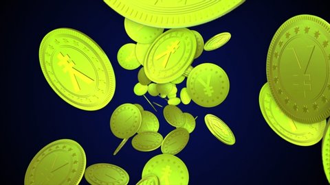 Yen Coins, Currency Money Symbol Animation, Rendering, Background, Loop, 4k
