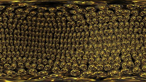 Equirectangular environment map of golden skulls. Spherical panorama 360 virtual reality 3D rendering for environment or reflection map 