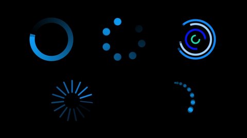 Circular preloaders. Set of blue animated circular preloaders