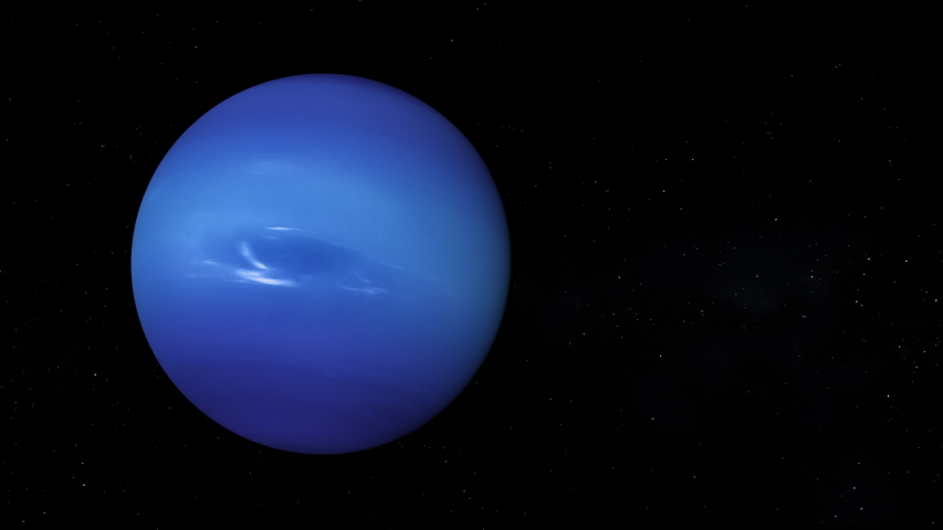Neptune with text space on the right. Ultra realistic 3D Neptune and stars. Neptune from space. 3D render. [ProRes - UHD 4K] Royalty-Free Stock Footage #1057585477