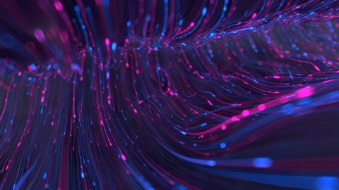 Optical fiber blue and pink neon color. Digital data transfer design. 3D render seamless loop animation